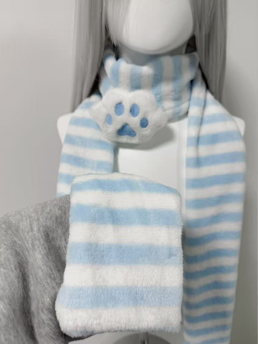 かわいいニーデッドスカーフ猫の足装飾ストライプスカーフ Y2 - Cat Claw Bark のレビューと価格