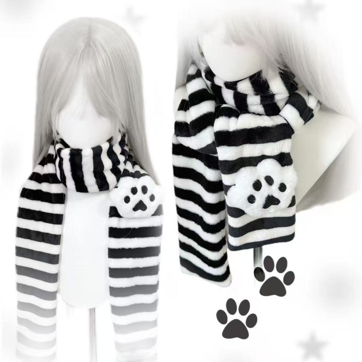 かわいいニーデッドスカーフ猫の足装飾ストライプスカーフ Y2 - Cat Claw Bark のレビューと価格