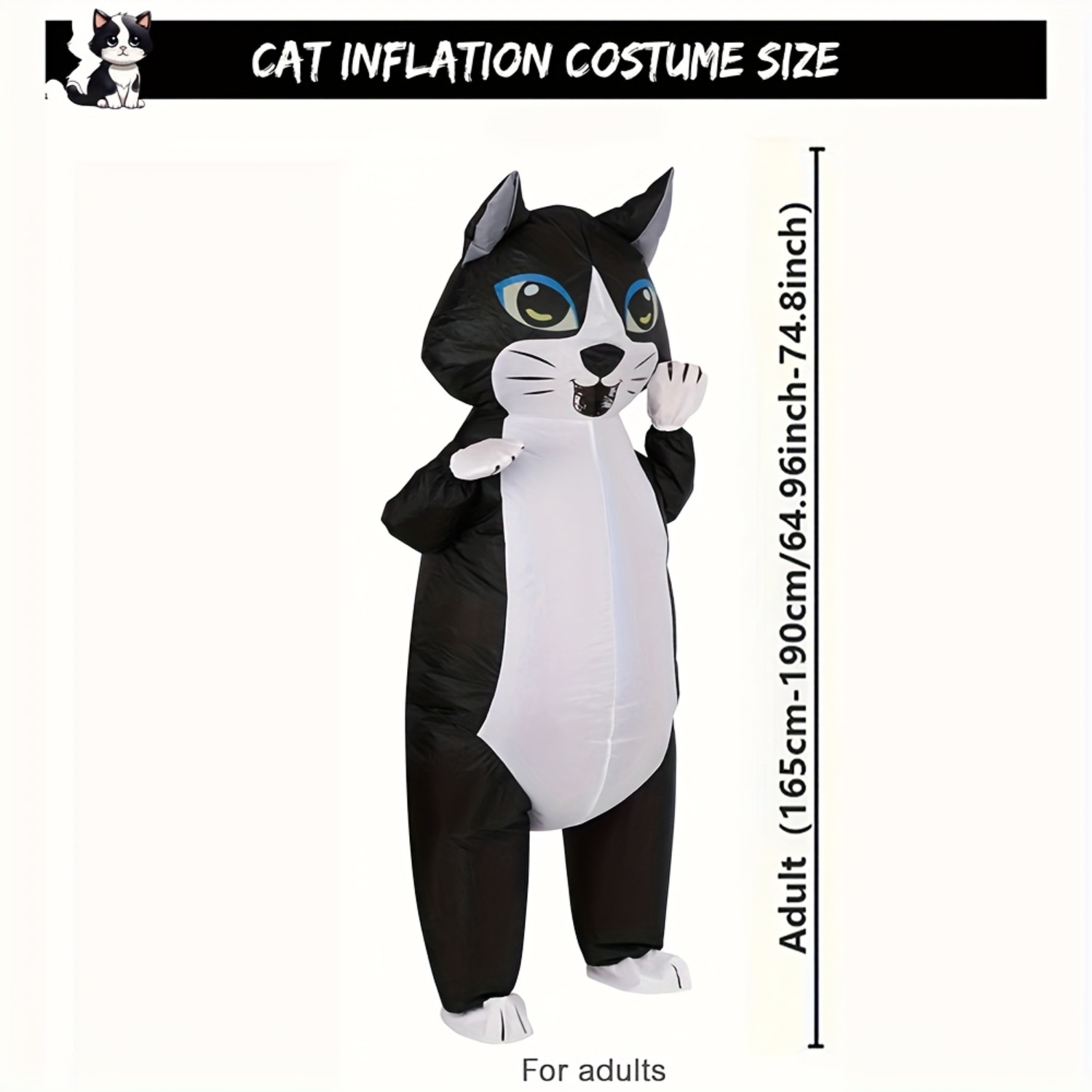 大人用インフレータブル猫コスチューム、黒白の面白い猫の着ぐる - Cat Claw Bark のレビューと価格
